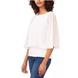 Sam & Jess White Sheer Flowing Blouse Large Bell Sleeves Round N Stretchy Bottom